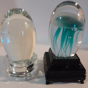 2 Dynasty Gallery Paperweights Art Glass With Jellyfish Inside, Glow Dark*READ**